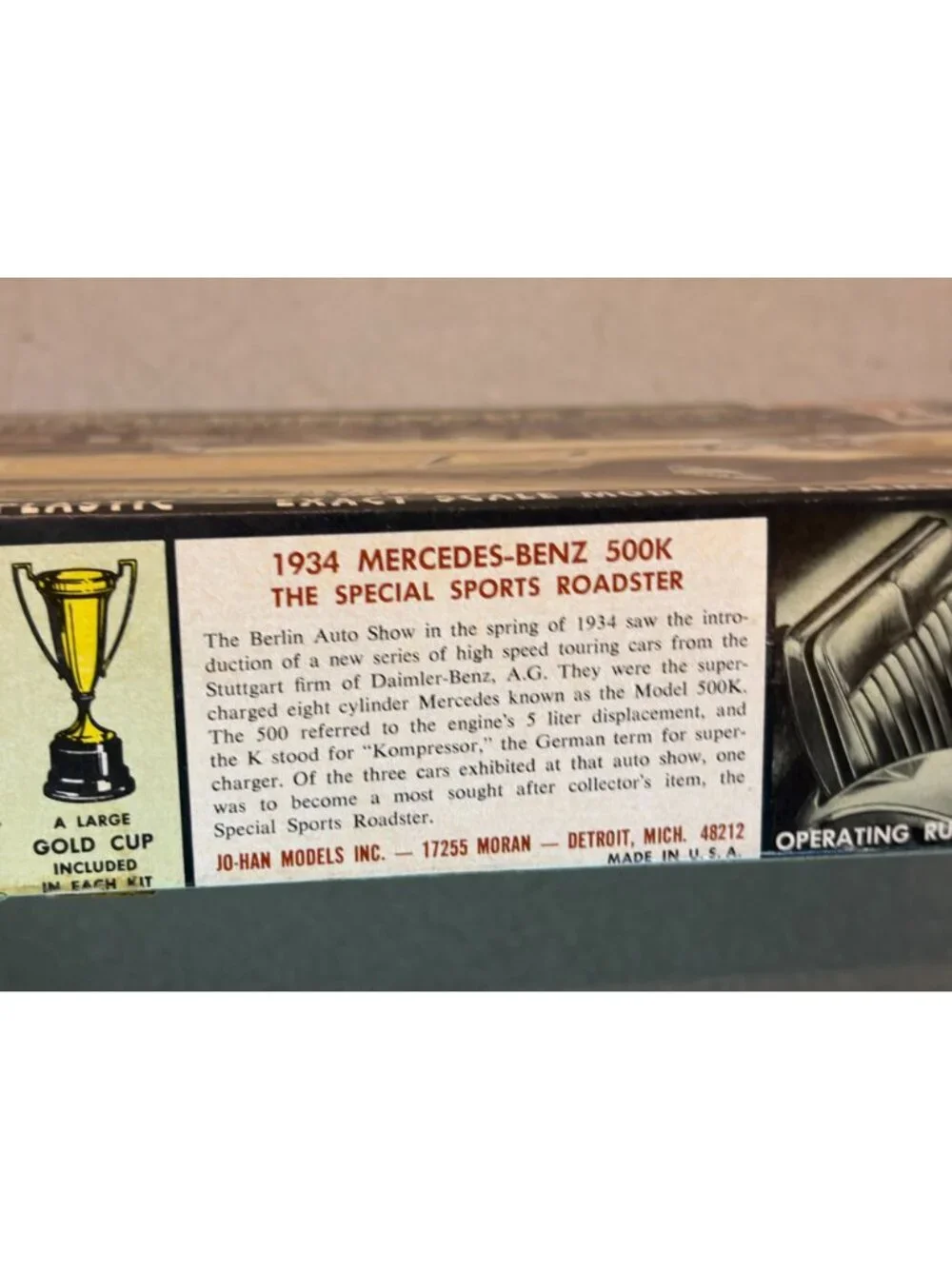 Vintage Jo-Han 1/25 1934 Mercedes-Benz 500K Special Sports Roadster Kit GC-234